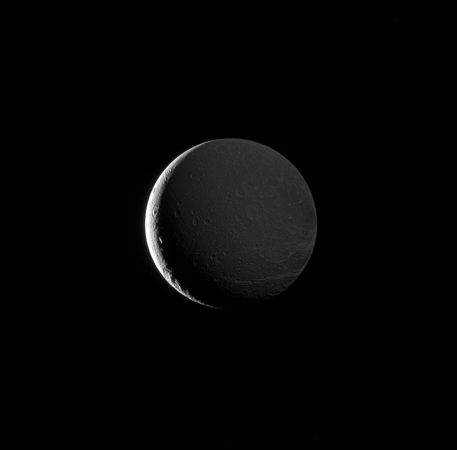 Night Side Of Saturns Moon, Dione Photograph by Science Source