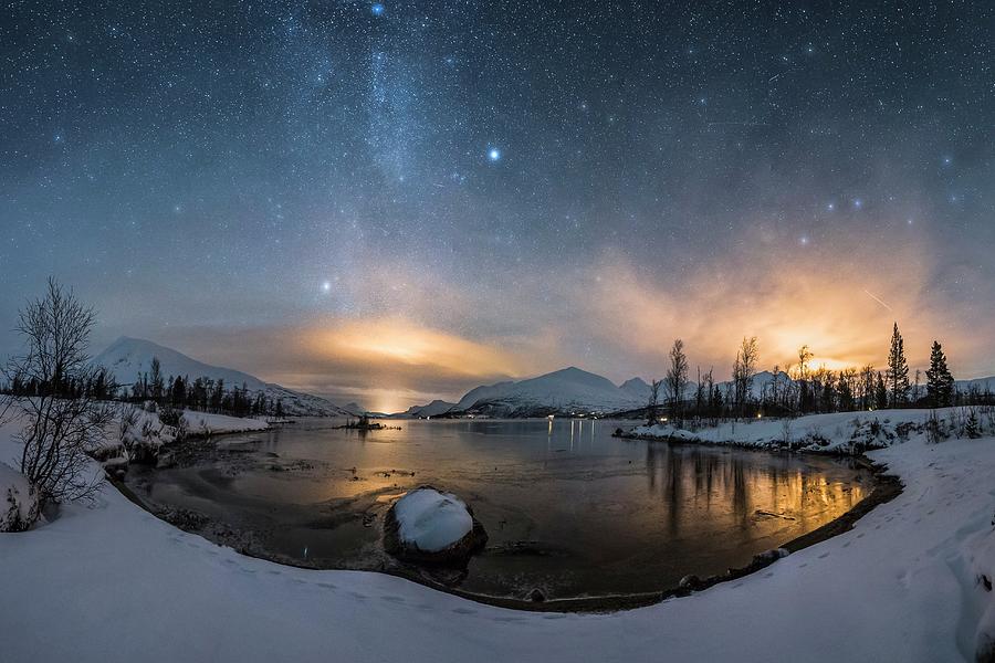 Night Sky And Light Pollution In Winter Photograph by Tommy Eliassen/science Photo Library