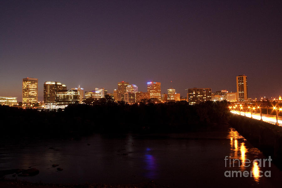 Richmond Photograph - Night Skyline - 2 by John Hassler