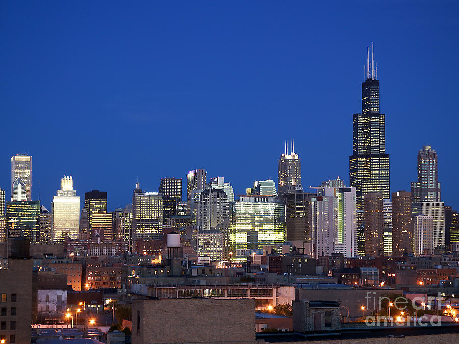 Night Skyline Chicago Photograph by Martin Konopacki