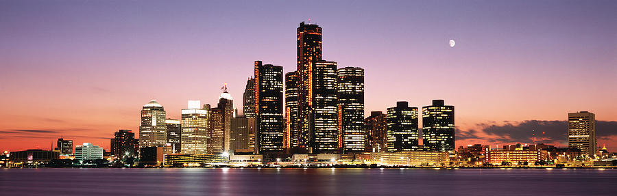 Night Skyline Detroit Mi Photograph by Panoramic Images - Fine Art America