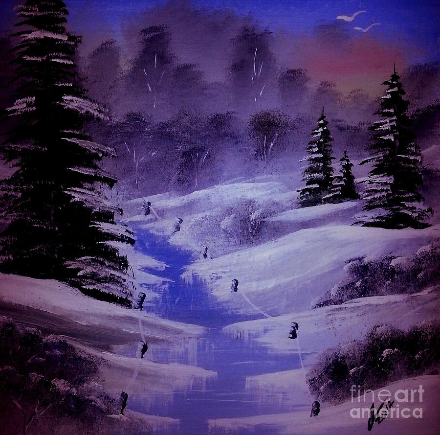 Winter Landscapes Painting - Night Snow by Collin A Clarke