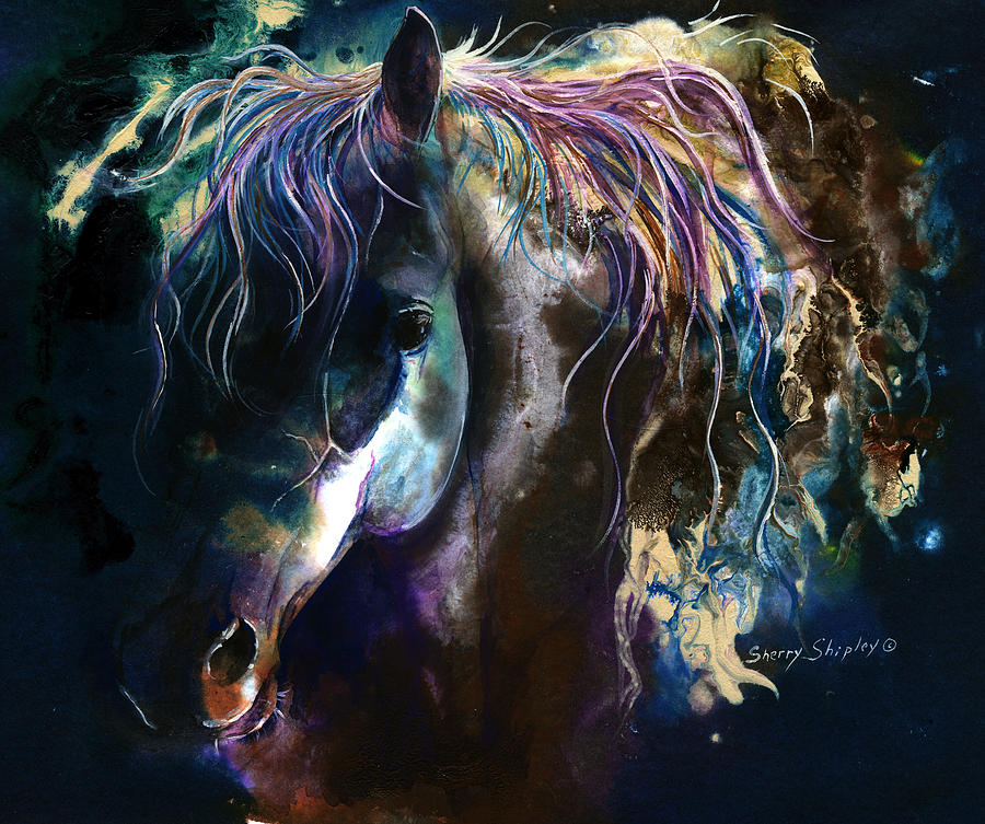 Abstract Painting - Night Stallion by Sherry Shipley