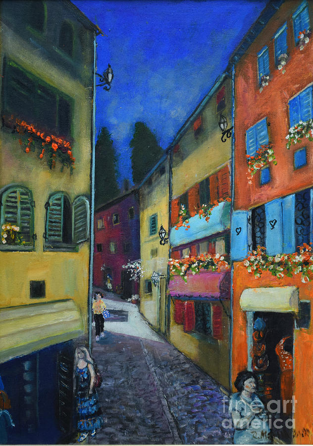 Night Street in Pula Painting by Raija Merila