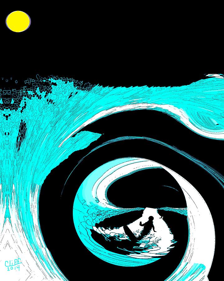 Night Surfing Painting by Cliff Wilson