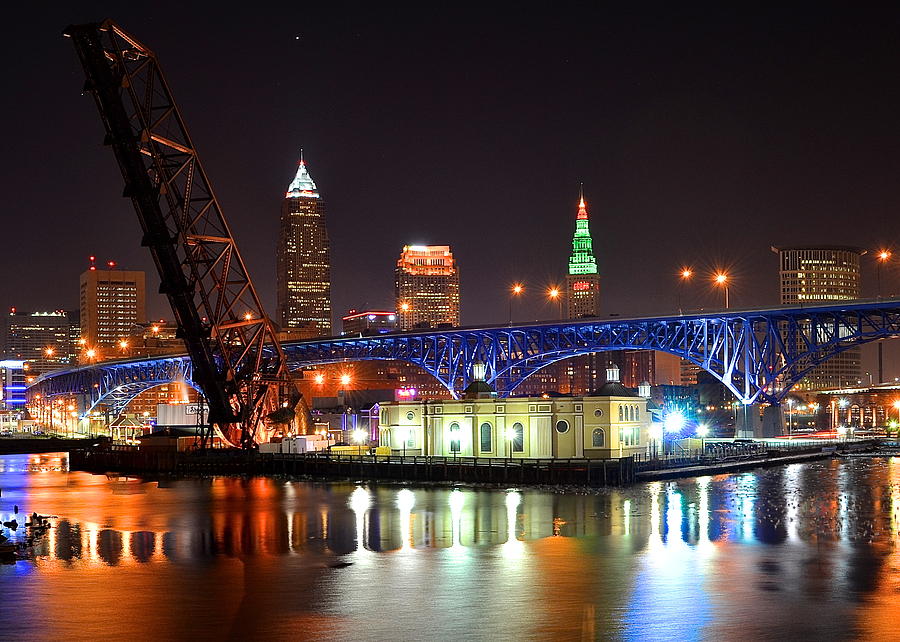 Cleveland Photograph - Night Time in Cleveland by Frozen in Time Fine Art Photography