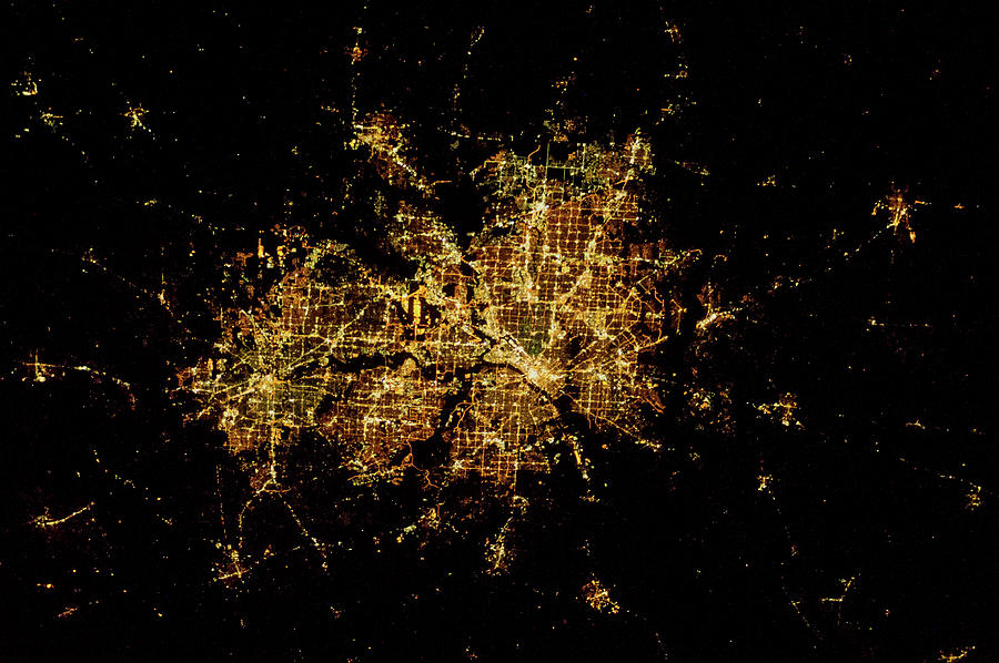 Night Time Satellite Image Of Dallas Photograph by Panoramic Images