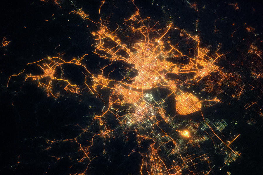 Как выглядит новый год из космоса Night Time Satellite View Of Hangzhou Photograph by Panoramic Images - Pixels Me