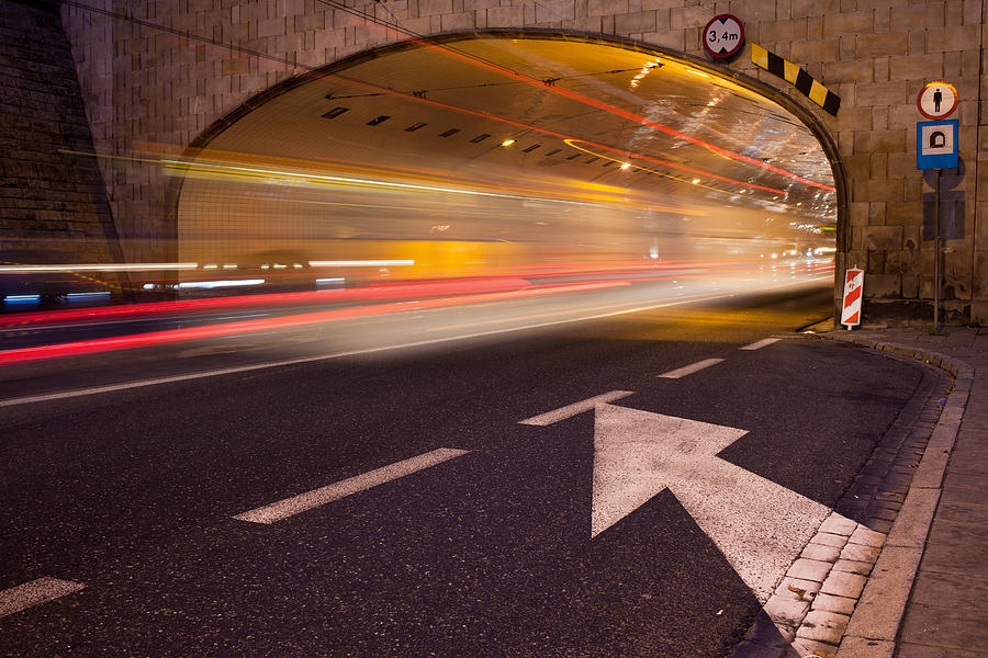 Abstract Photograph - Night Traffic Light Trails in Warsaw by Artur Bogacki