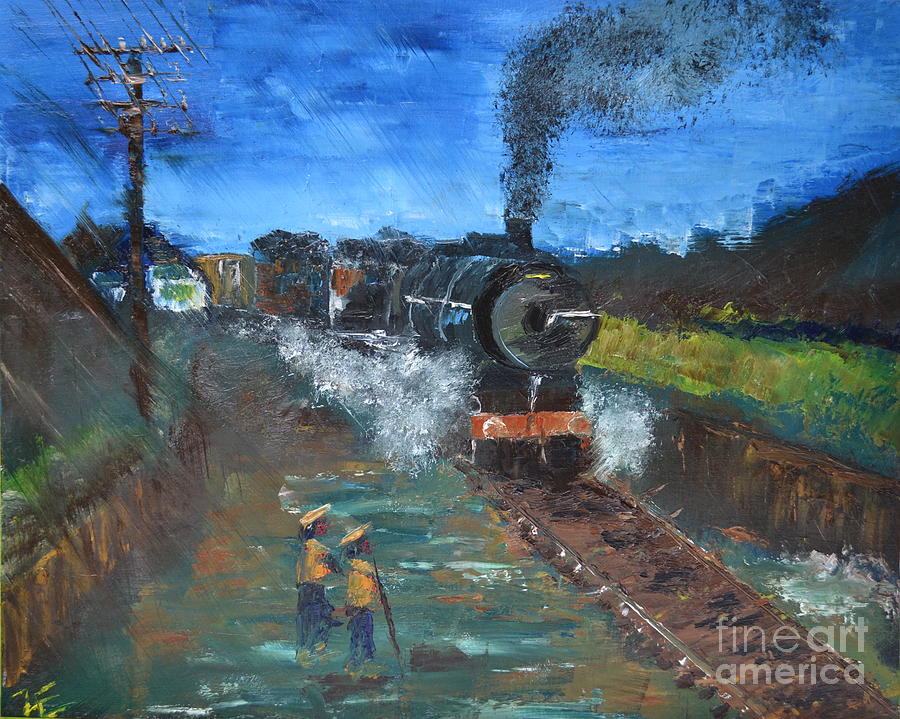 Night Train Painting by Denise Tomasura
