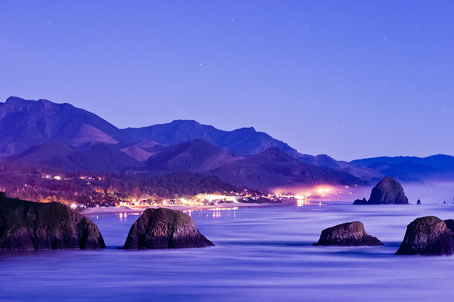 Night View of Cannon Beach Photograph by Joseph Bowman