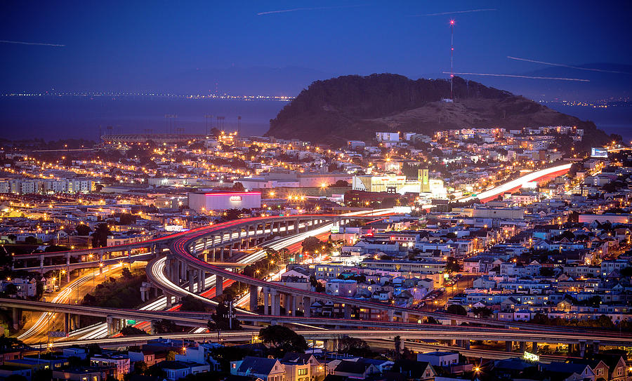Night View Of San Francisco And Highways Photograph by J. Andre Clark