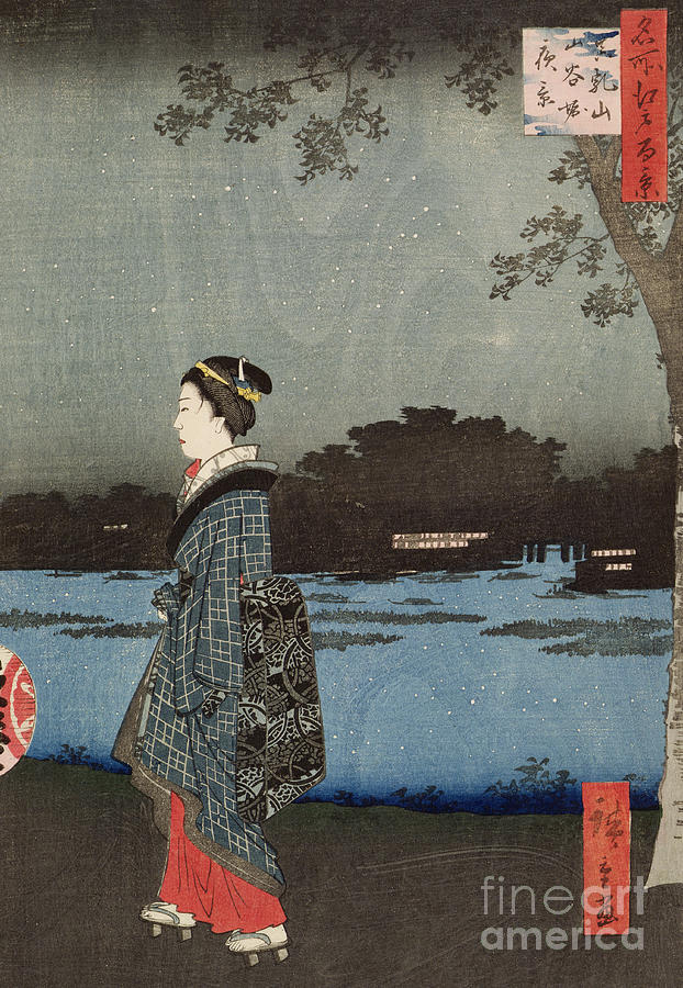 Hiroshige Painting - Night View of Sanya Canal and Matsuchi Hill by Hiroshige by Hiroshige