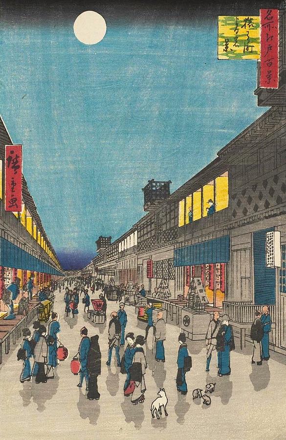 Hiroshige Painting - Night View of Saruwaka-machi by Utagawa Hiroshige