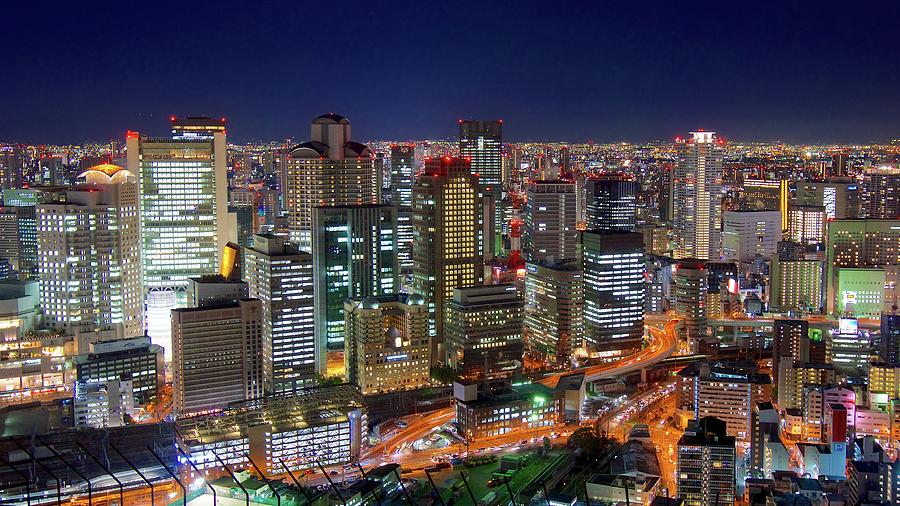 Night View Of Skyline Of Osakas Umeda Photograph by Jake Jung