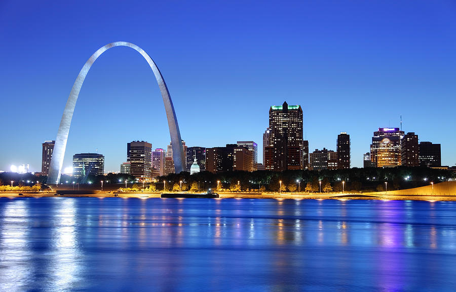 Night view of the arch in the St. Louis skyline Photograph by DenisTangneyJr