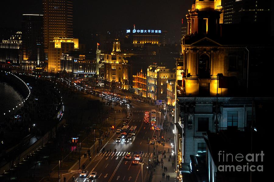 Car Photograph - Night view of the Bund Shanghai China by Imran Ahmed