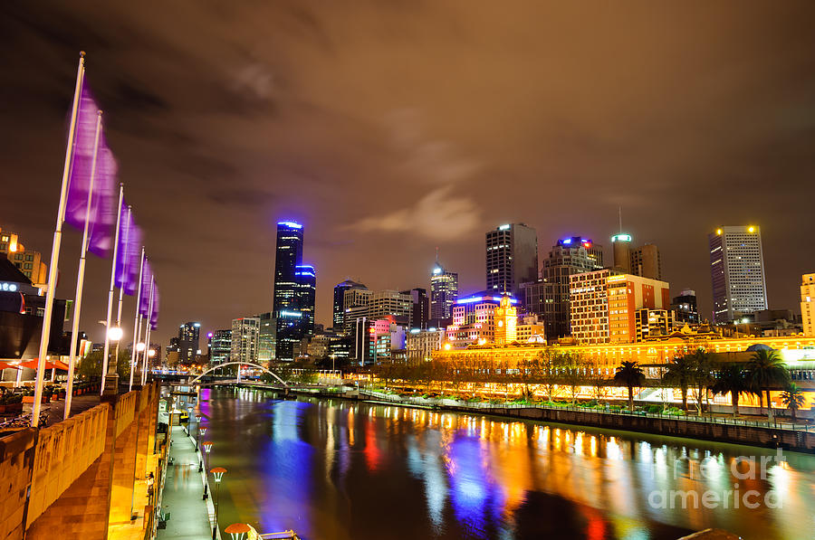 Night View Of The Yarra River And Skyscrapers Melbourne