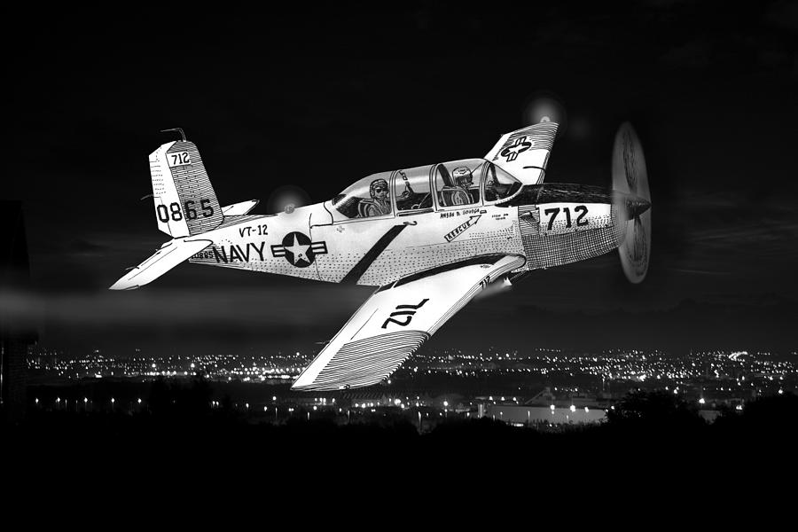 Night Vision Beechcraft T-34 Mentor Military Training Airplane Painting by Jack Pumphrey