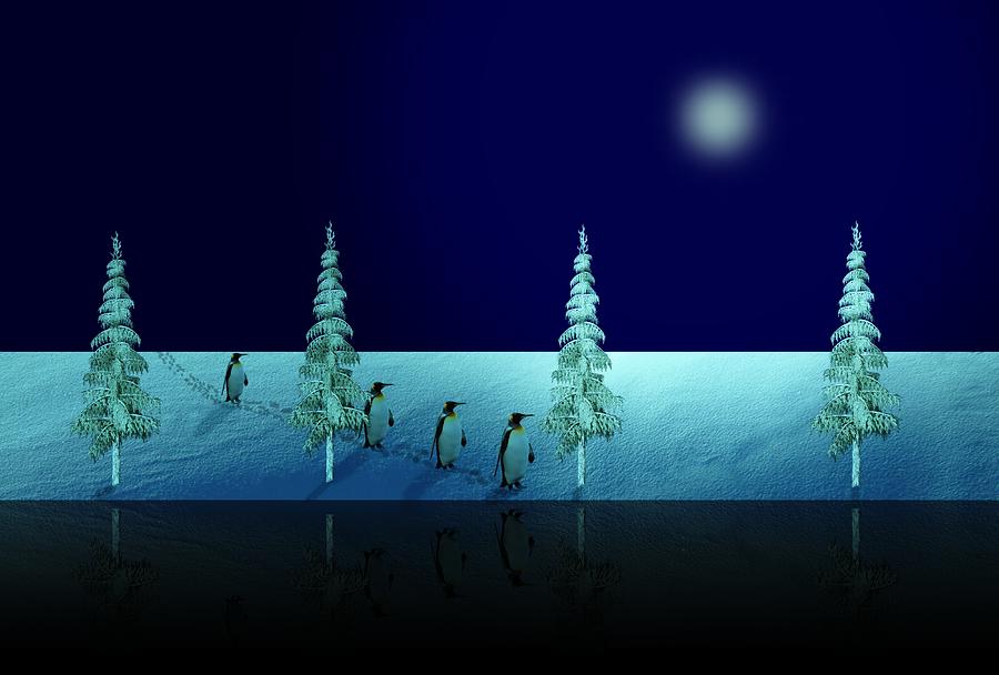 Night Walk of the Penguins 2.5 Digital Art by David Dehner