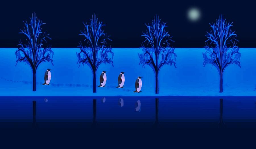 Night Walk of the Penguins Digital Art by David Dehner
