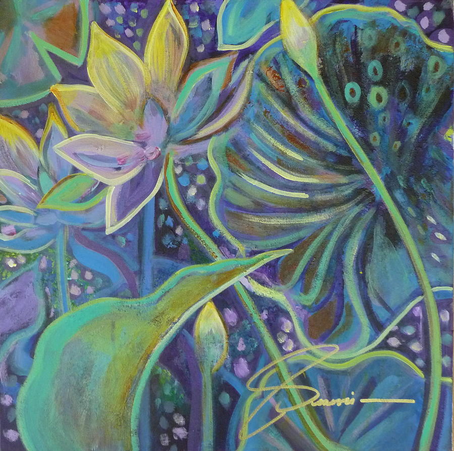 Night Waterlilies Painting By Genevie Henderson - Fine Art America