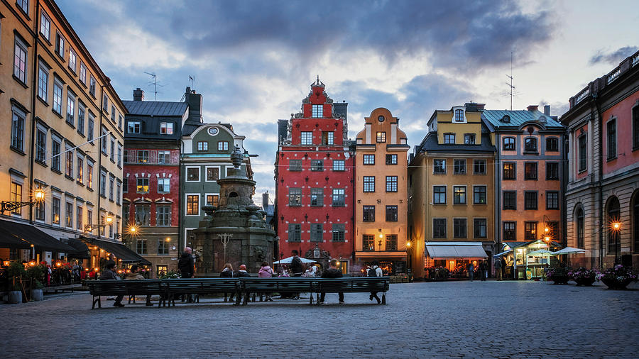 Nightfall on Stortorget Square in Stockholms Old Town Photograph by Daniel Haug