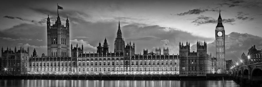 London Photograph - Nightly View LONDON Houses of Parliament bw by Melanie Viola