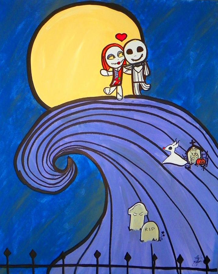 Nightmare Before Christmas Hill Cute Painting by Marisela Mungia