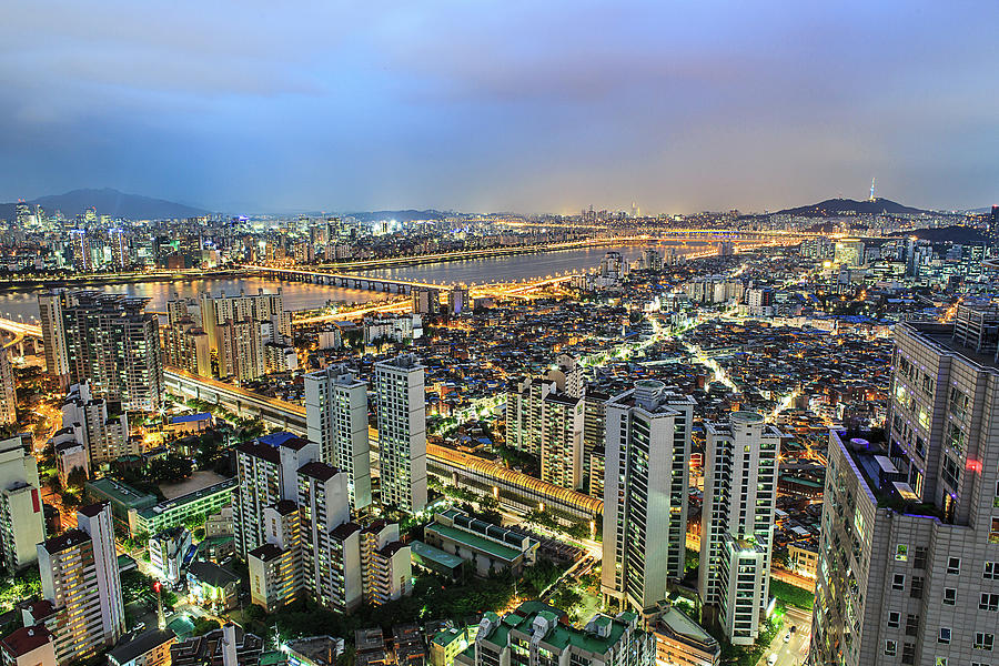 Nightscape Of City Viewed From Above Photograph by Sungjin Kim