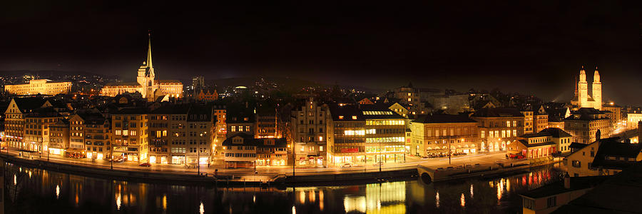 Nighttime in Zurich Photograph by Marc Huebner