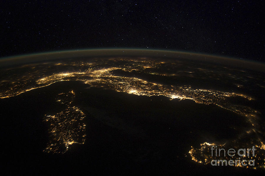 Nighttime Panorama Showing City Lights Photograph
