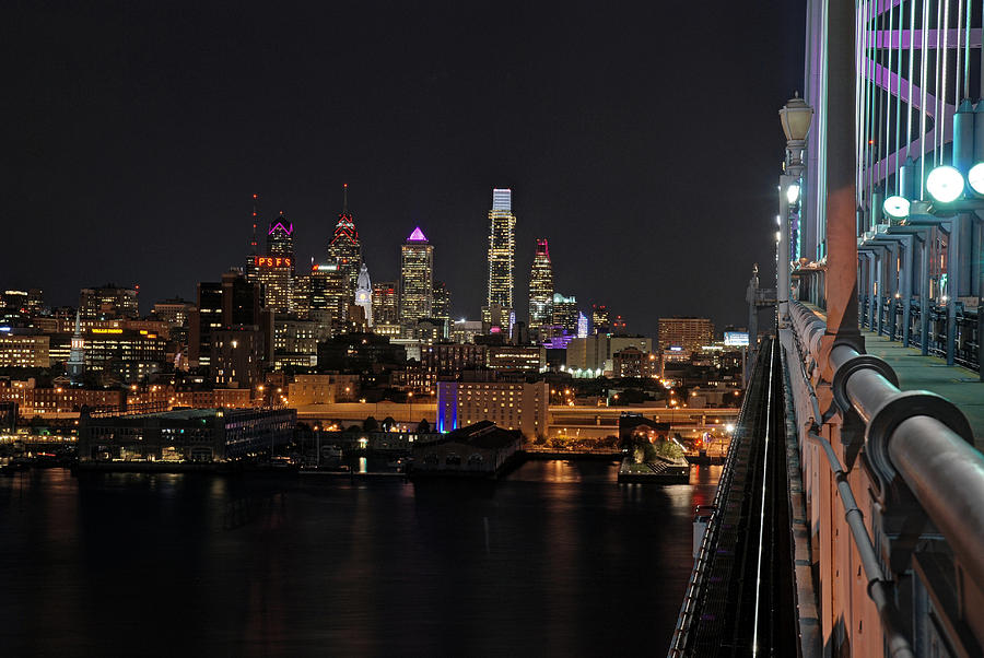 Philadelphia Photograph - Nighttime Philly from the Ben Franklin by Jennifer Ancker