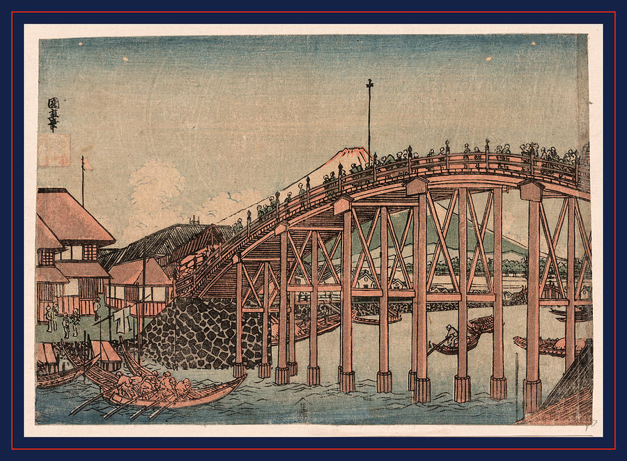 Bridge Drawing - Nihonbashi Yori Fuji O Miru Zu by Utagawa, Kuninao (1795-1854), Japanese