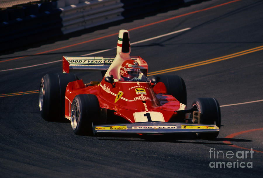 Vintage Photograph - Niki Lauda- Ferrari 312T2-1976 Long Beach Grand Prix by Howard Koby