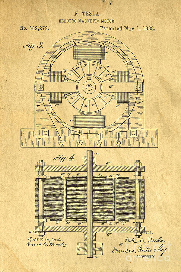 Vintage Photograph - Nikola Tesla Coil Patent Art by Edward Fielding