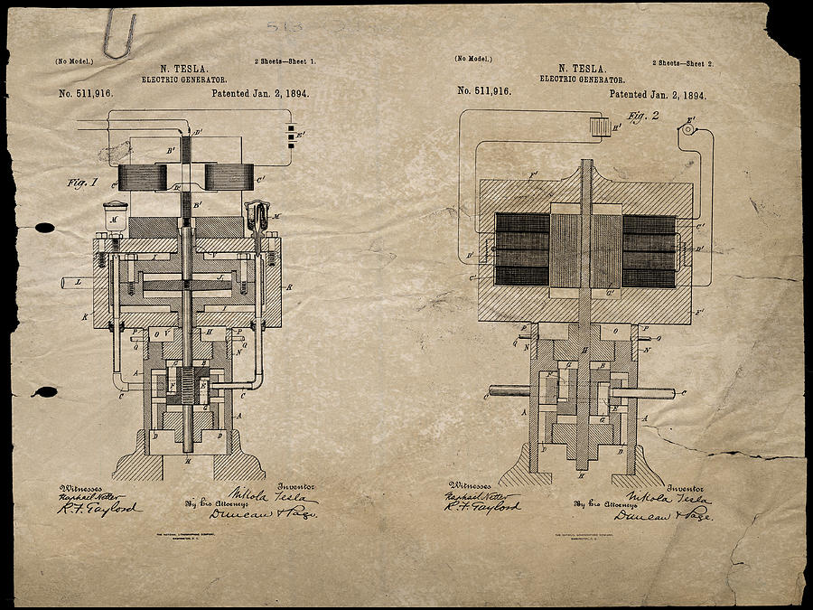 Nikola Teslas Electrical Generator Patent 1894 Digital Art by Paulette B Wright