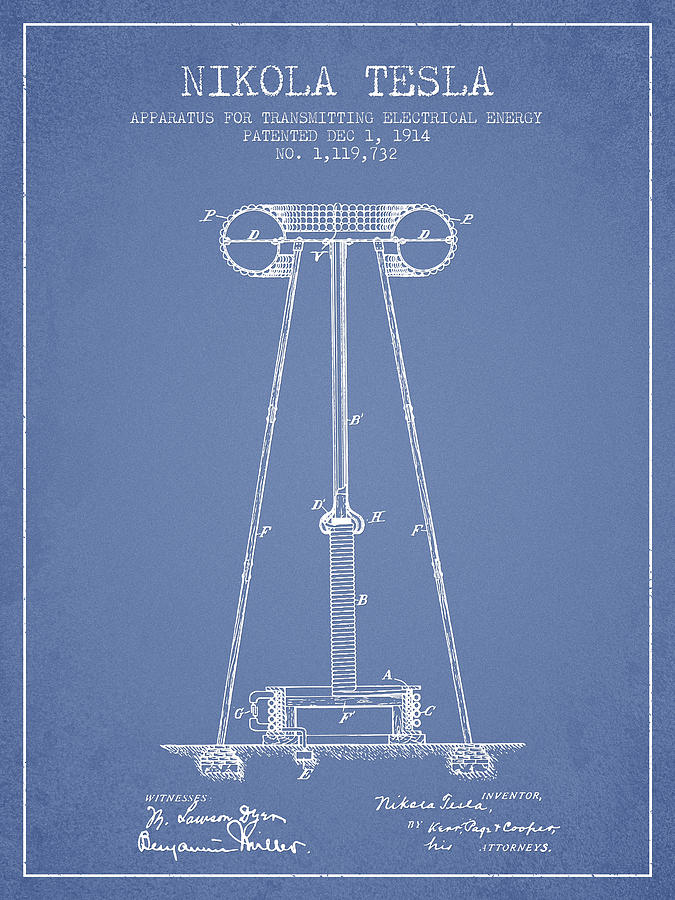 Vintage Digital Art - Nikola Tesla Energy Apparatus Patent Drawing From 1914 - Light B by Aged Pixel
