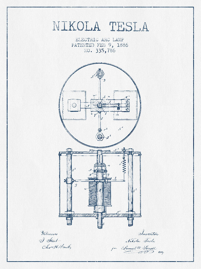 Nikola Tesla Patent Drawing From 1886 Blue Ink Digital Art By Aged Pixel Fine Art America 1026