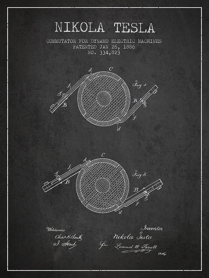 Nikola Tesla Patent Drawing From 1886 - Dark Digital Art by Aged Pixel ...