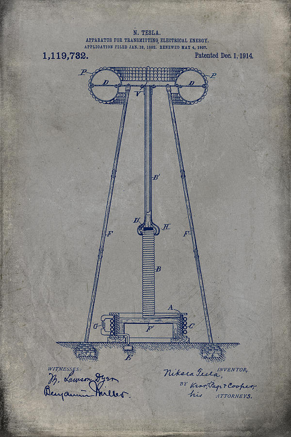 Nikola Teslas Apparatus For Transmitting Electrical Energy Patent 1914 Digital Art by Paulette B Wright