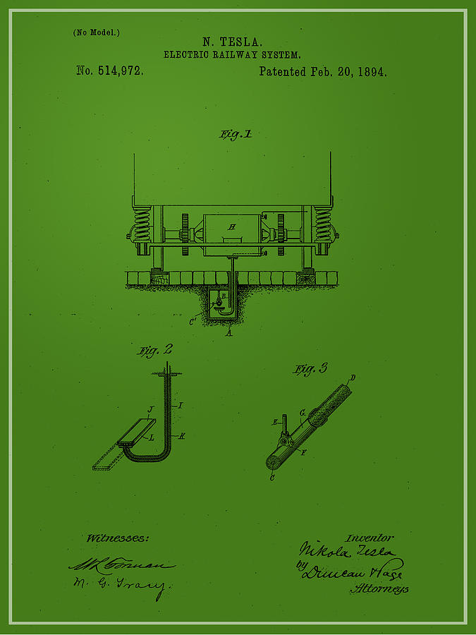 Nikola Teslas Electric Railway Patent 1894 Digital Art by Paulette B Wright