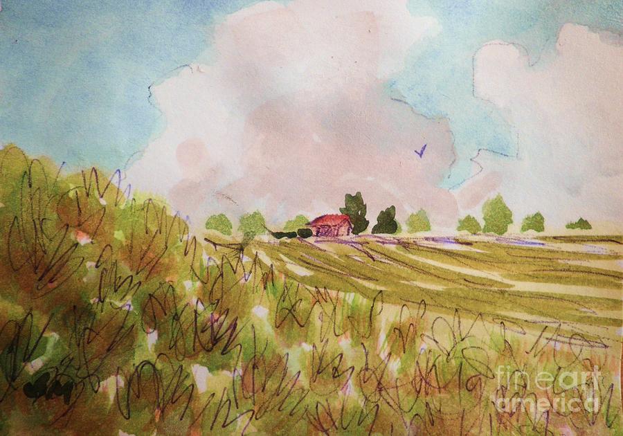 Nimbus Clouds And Farm Painting by Suzanne McKay