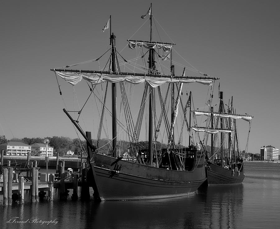 Boat Photograph - Nina and Pinta in Black and White by Debra Forand