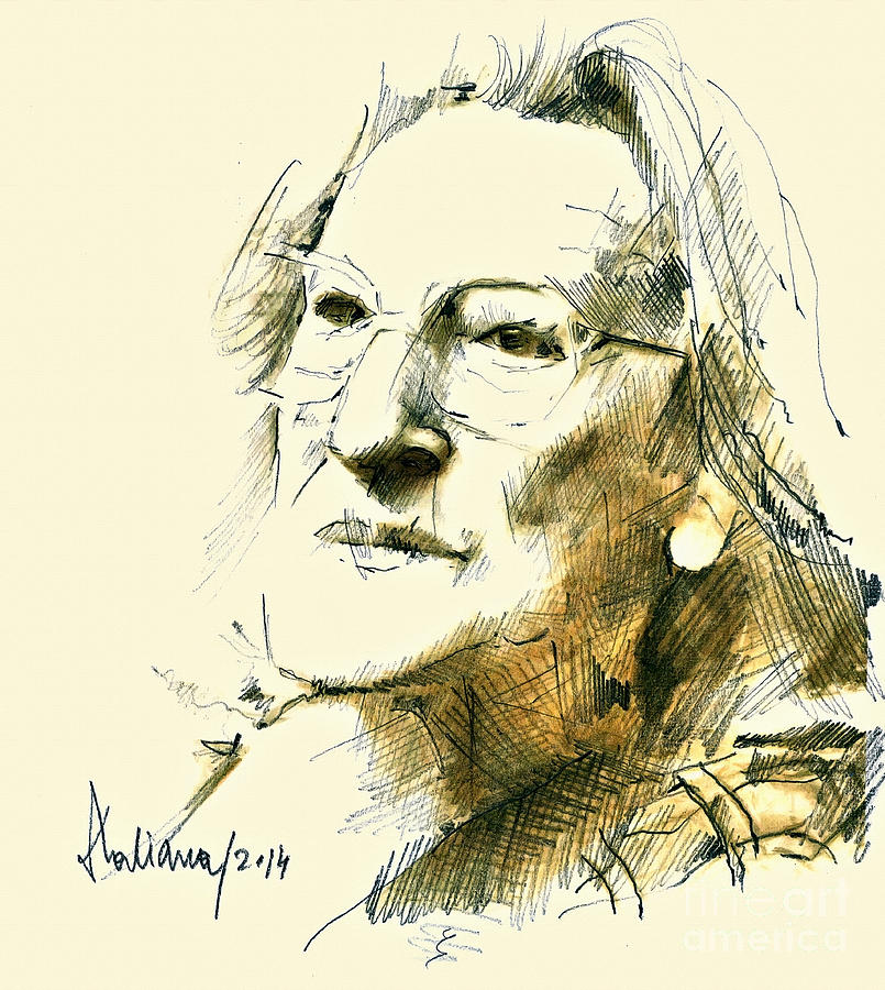 Nina Cassian Portrait Drawing by Daliana Pacuraru