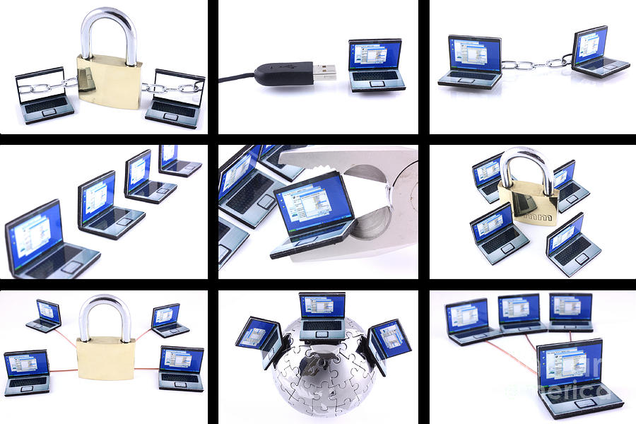Nine computer images on white background Photograph by Simon Bratt