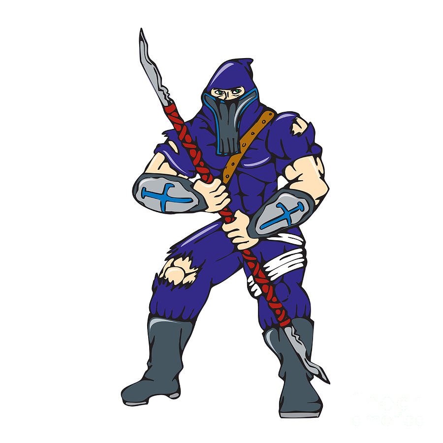 Superhero Digital Art - Ninja Masked Warrior Spear Cartoon by Aloysius Patrimonio