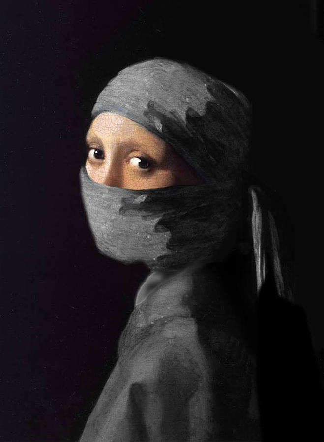Ninja With A Pearl Earring Under Her Cowl Digital Art