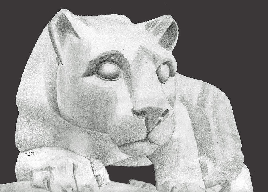 Nittany Lion Statue Drawing by Pat Moore