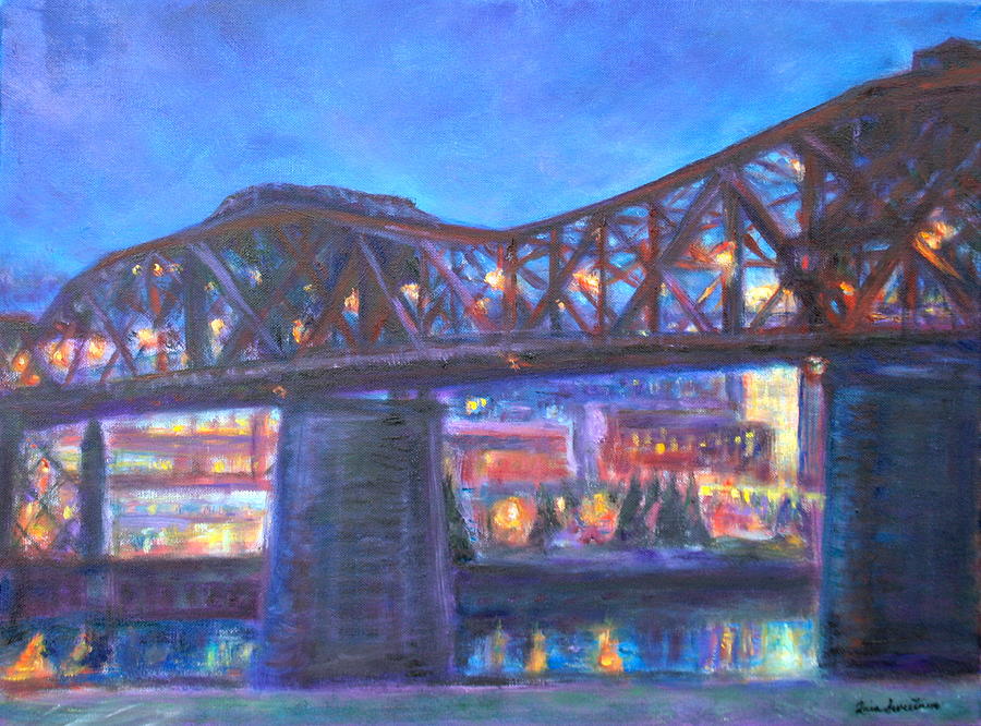 City at Night Downtown Evening Painting  Painting by Quin Sweetman